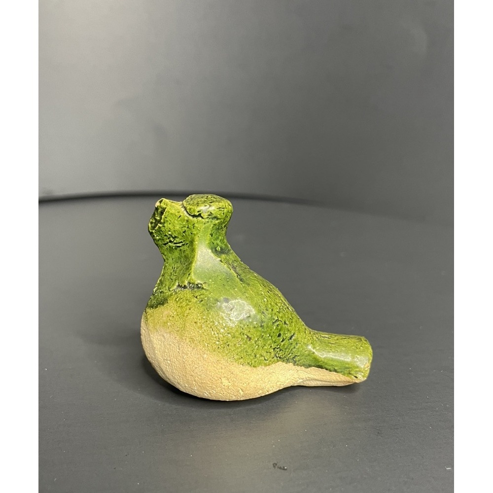 Guatemalan Green Ceramic Bird Whistle Fired Clay Figurine 2.25" Length, Vintage